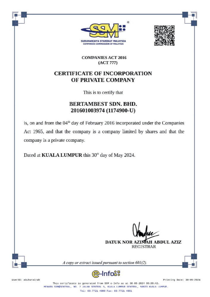 SSM Certificate of Incorporation